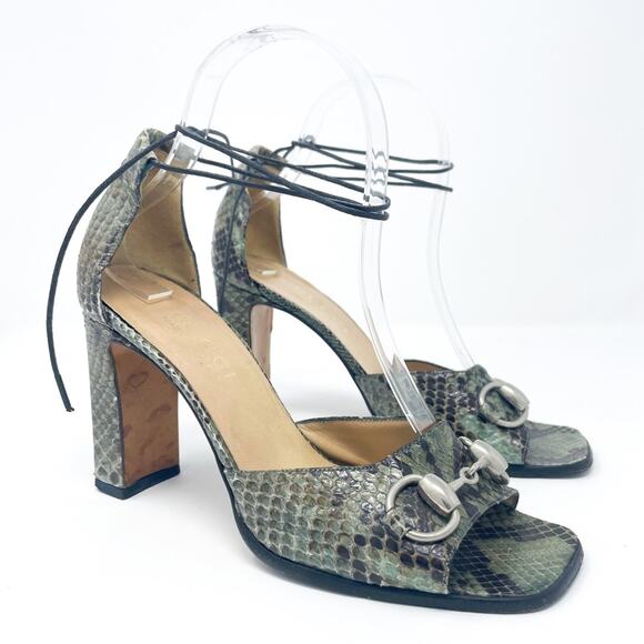 Vintage 90’s Gucci Tom Ford SS Python Horsebit Lace Up Block Heels 7 - Picture 2 of 8
